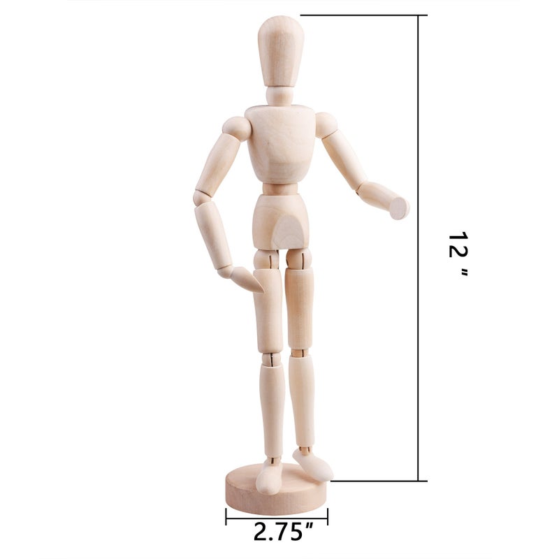 CM Cosmos 12"" Wooden Articulated Figure Manikin Articulated Mannequin Artist Drawing Mannequin Model for Drawing Sketching Painting, with Stand/Base - Image 3